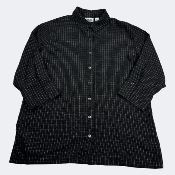 Chicos Design 3/4 Sleeve Button Down Shirt Plaid Casual Comfort Slit Top 2 LARGE - Picture 1 of 10